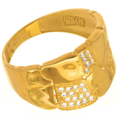 Pozlacený stříbrný prsten - čiré kulaté zirkony