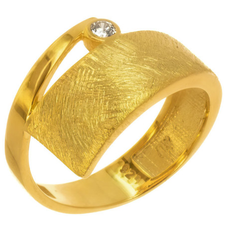 Pozlacený stříbrný prsten - čirý kulatý zirkon