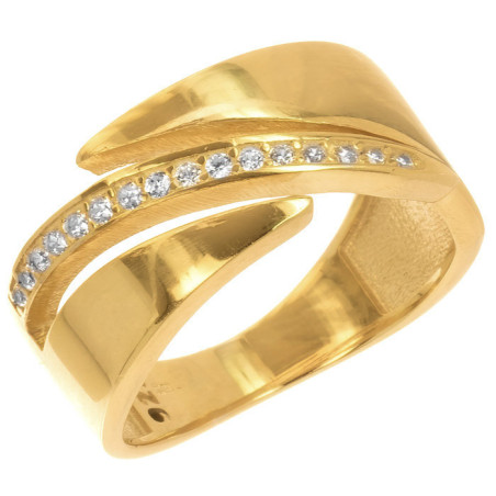 Pozlacený stříbrný prsten - čiré kulaté zirkony