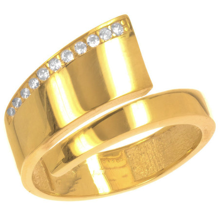 Pozlacený stříbrný prsten - čiré kulaté zirkony