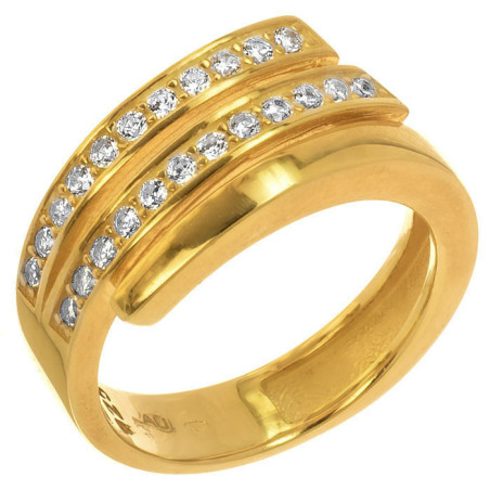 Pozlacený stříbrný prsten - čiré kulaté zirkony