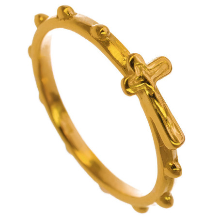 Pozlacený stříbrný prsten - růženec, křížek