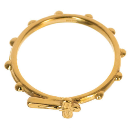 Pozlacený stříbrný prsten - růženec, křížek