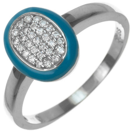 Stříbrný prsten - modrá glazura, čiré kulaté zirkony