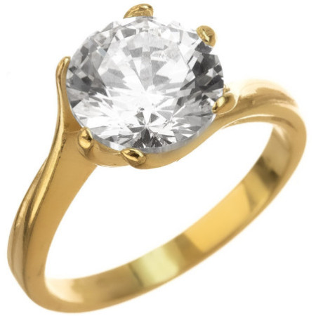 Pozlacený stříbrný prsten - čirý kulatý zirkon