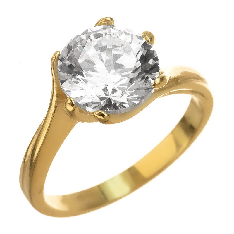 Pozlacený stříbrný prsten - čirý kulatý zirkon