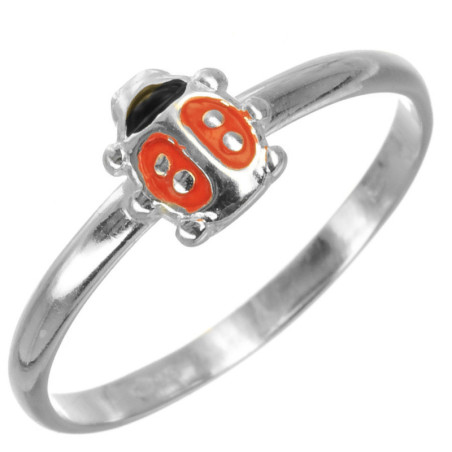 Stříbrný prsten - beruška, černá glazura, červená glazura