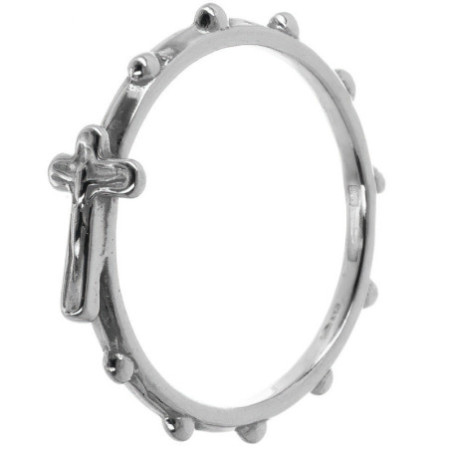 Stříbrný prsten - růženec, křížek