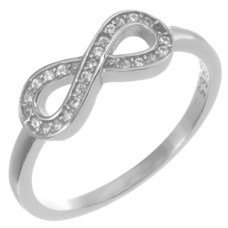 Stříbrný prsten - nekonečno, čiré kulaté zirkony
