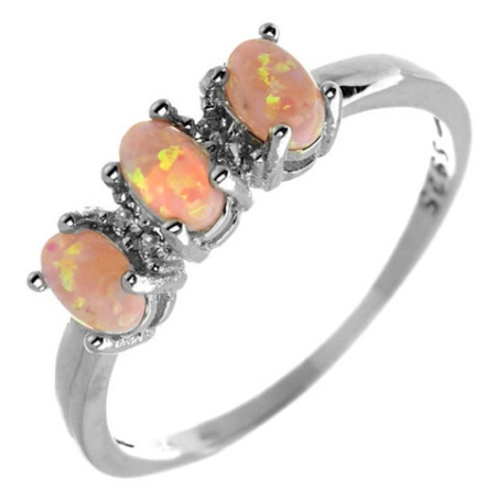 Stříbrný prsten - oválné syntetické opály, čiré kulaté zirkony