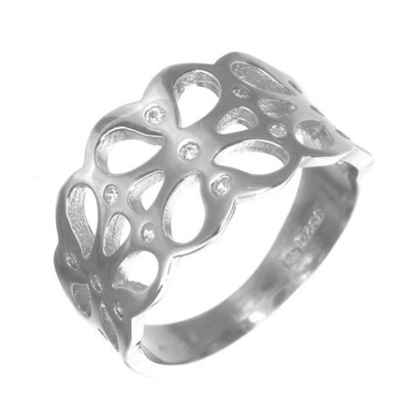 Stříbrný prsten - čiré kulaté zirkony