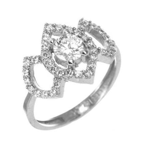 Stříbrný prsten - čiré kulaté zirkony