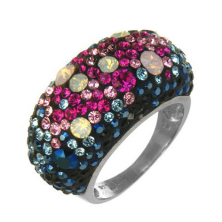 Stříbrný prsten - barevné křišťály Swarovski
