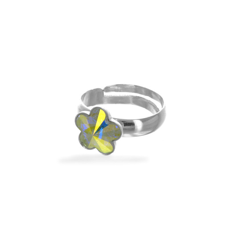 Stříbrný prsten - nastavitelná velikost, kvítek, křišťál Swarovski ve tvaru kvítka