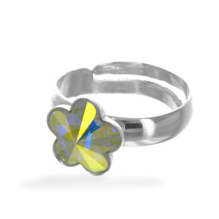 Stříbrný prsten - nastavitelná velikost, kvítek, AB křišťál Swarovski ve tvaru kvítka