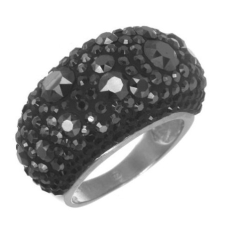 Stříbrný prsten - černé křišťály Swarovski