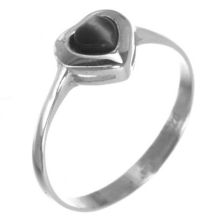 Stříbrný prsten - srdíčko, černá glazura