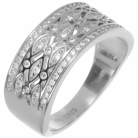 Stříbrný prsten - čiré kulaté zirkony