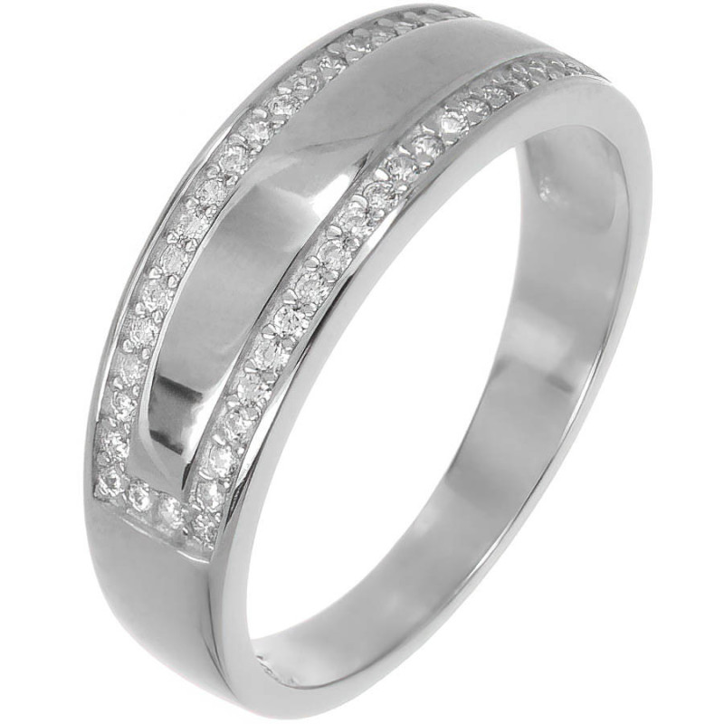 Stříbrný prsten - čiré kulaté zirkony