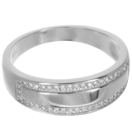 Stříbrný prsten - čiré kulaté zirkony