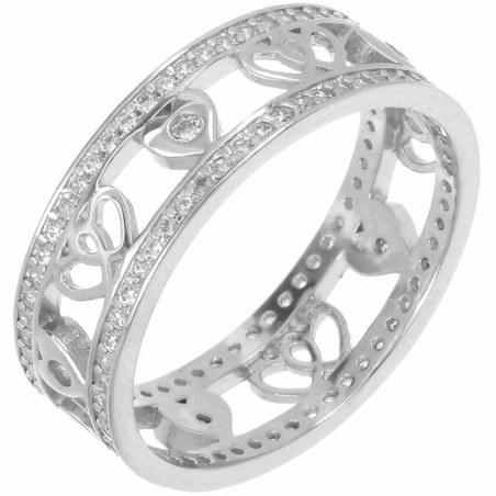 Stříbrný prsten - obroučka, čiré kulaté zirkony