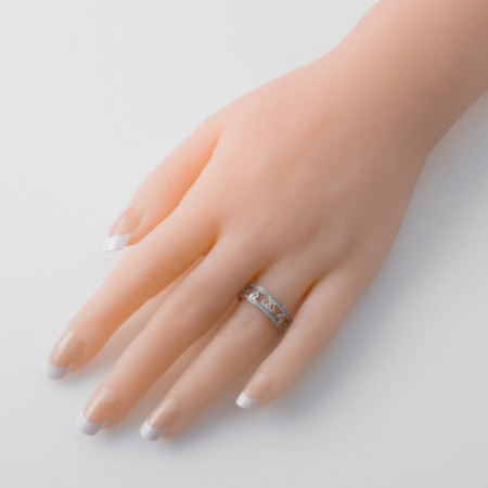 Stříbrný prsten - obroučka, čiré kulaté zirkony