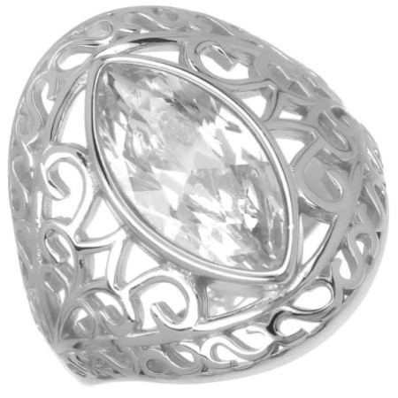 Stříbrný prsten - čirý zirkon ve tvaru zrnka