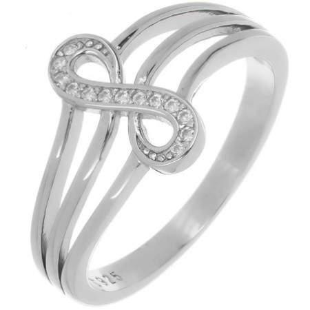 Stříbrný prsten - nekonečno, čiré kulaté zirkony
