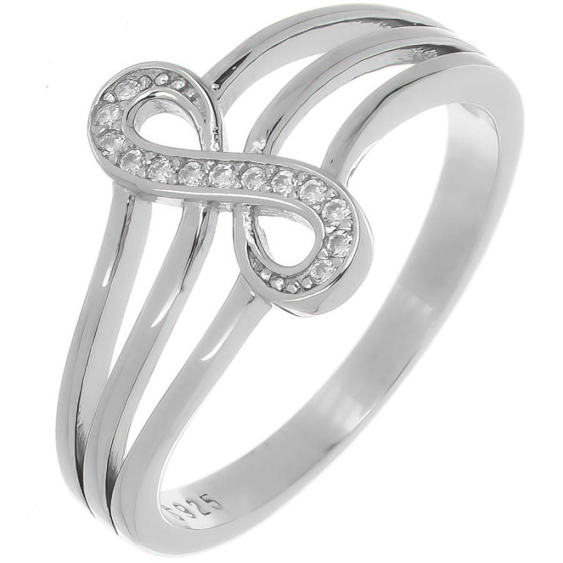 Stříbrný prsten - nekonečno, čiré kulaté zirkony