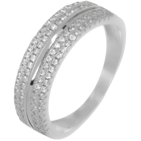 Stříbrný prsten - čiré kulaté zirkony