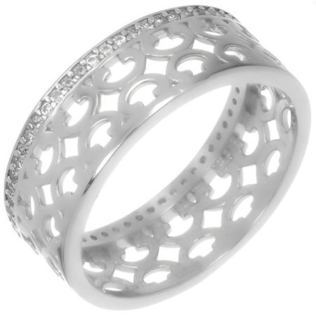 Stříbrný prsten - obroučka, čiré kulaté zirkony