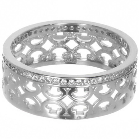 Stříbrný prsten - obroučka, čiré kulaté zirkony