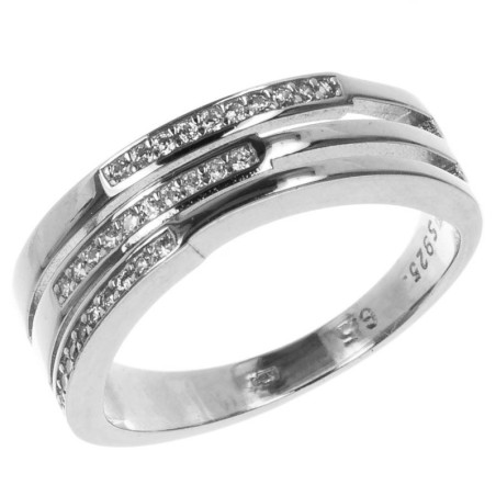 Stříbrný prsten - čiré kulaté zirkony