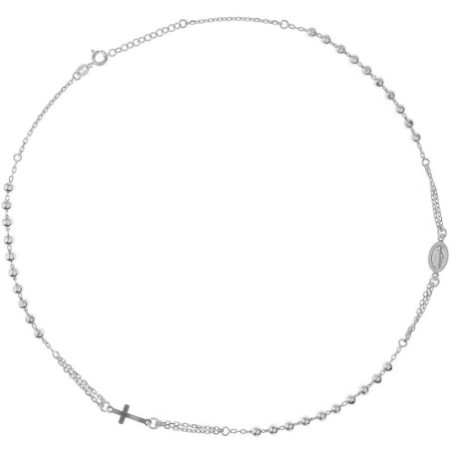 Stříbrný náhrdelník - růženec, 3 desítky, křížek, Zázračná medailka, délka 45 až 48 cm