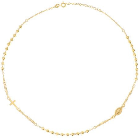Pozlacený stříbrný náhrdelník - růženec, 3 desítky, křížek, Zázračná medailka, délka 46 až 50 cm