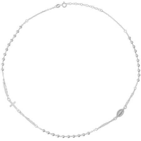 Stříbrný náhrdelník - růženec, 3 desítky, křížek, Zázračná medailka, délka 45 až 50 cm