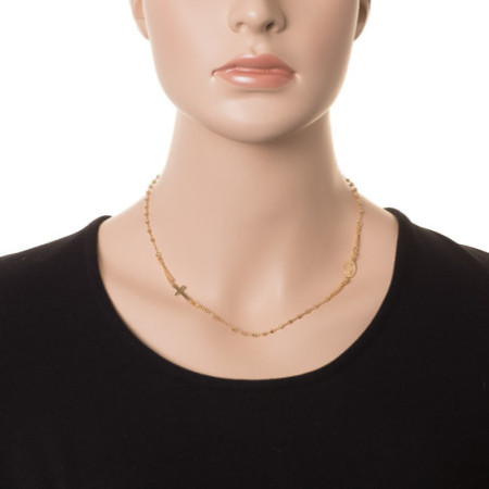 Pozlacený stříbrný náhrdelník - růženec, 3 desítky, křížek, Zázračná medailka, délka 46 až 50 cm