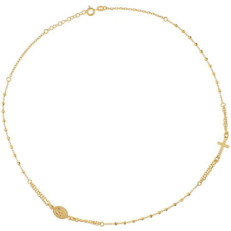 Pozlacený stříbrný náhrdelník - růženec, 3 desítky, křížek, Zázračná medailka, délka 44 až 48 cm