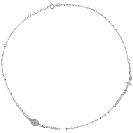 Stříbrný náhrdelník - růženec, 3 desítky, křížek, Zázračná medailka, délka 45 až 47 cm