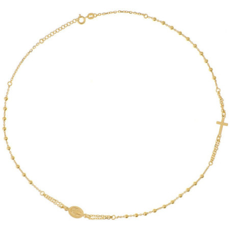 Pozlacený stříbrný náhrdelník - růženec, 3 desítky, křížek, Zázračná medailka, délka 46 až 49 cm