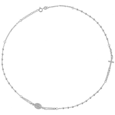 Stříbrný náhrdelník - růženec, 3 desítky, křížek, Zázračná medailka, délka 46 až 50 cm
