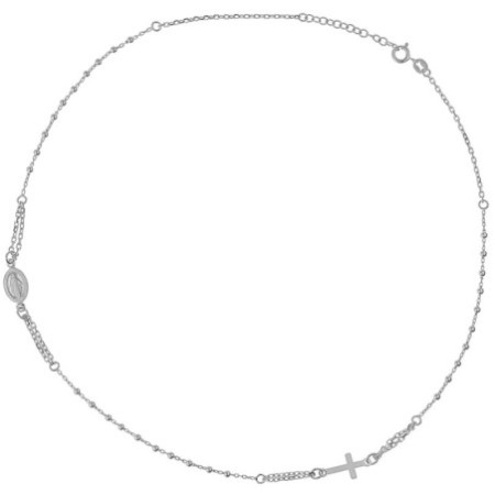 Stříbrný náhrdelník - růženec, 3 desítky, křížek, Zázračná medailka, délka 45 až 49 cm