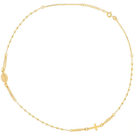 Pozlacený stříbrný náhrdelník - růženec, 3 desítky, křížek, Zázračná medailka, délka 45 až 48 cm