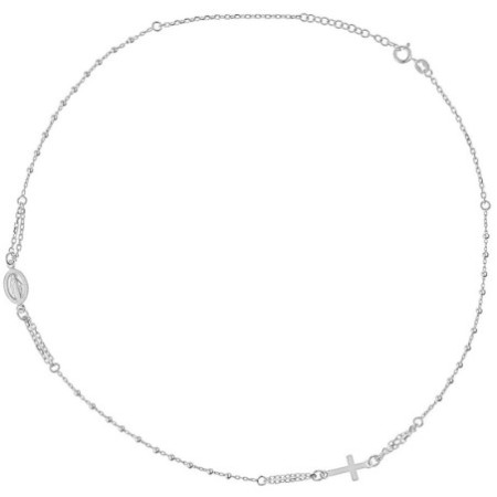 Stříbrný náhrdelník - růženec, 3 desítky, křížek, Zázračná medailka, délka 44 až 47 cm