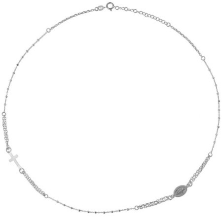 Stříbrný náhrdelník - růženec, 3 desítky, křížek, Zázračná medailka, délka 46 až 50 cm