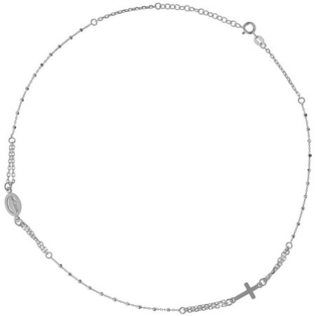 Stříbrný náhrdelník - růženec, 3 desítky, křížek, Zázračná medailka, délka 40 až 44 cm