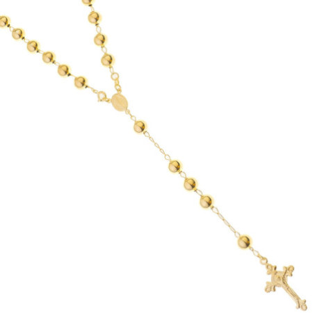 Pozlacený stříbrný náhrdelník - růženec, 5 desátků, křížek s Ježíšem, Zázračná medailka, délka 75 cm