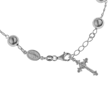 Stříbrný náramek růženec - 1 desítek, křížek s Ježíšem, Zázračná medailka, délka 21 až 24 cm