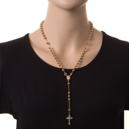Pozlacený stříbrný náhrdelník - růženec, 5 desátků, křížek s Ježíšem, Zázračná medailka, délka 60 cm