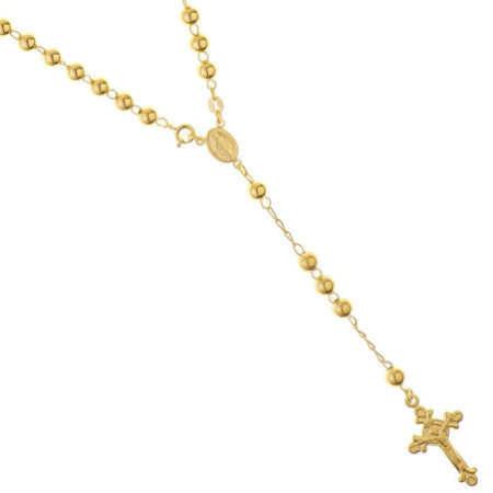 Pozlacený stříbrný náhrdelník - růženec, 5 desátků, křížek s Ježíšem, Zázračná medailka, délka 60 cm